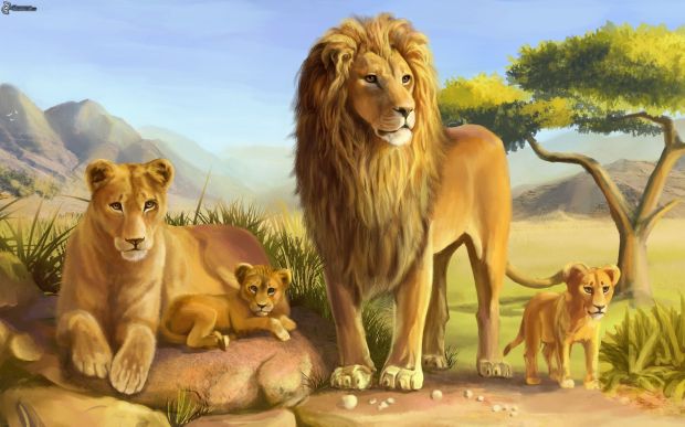 familia de leon, pintura 184080